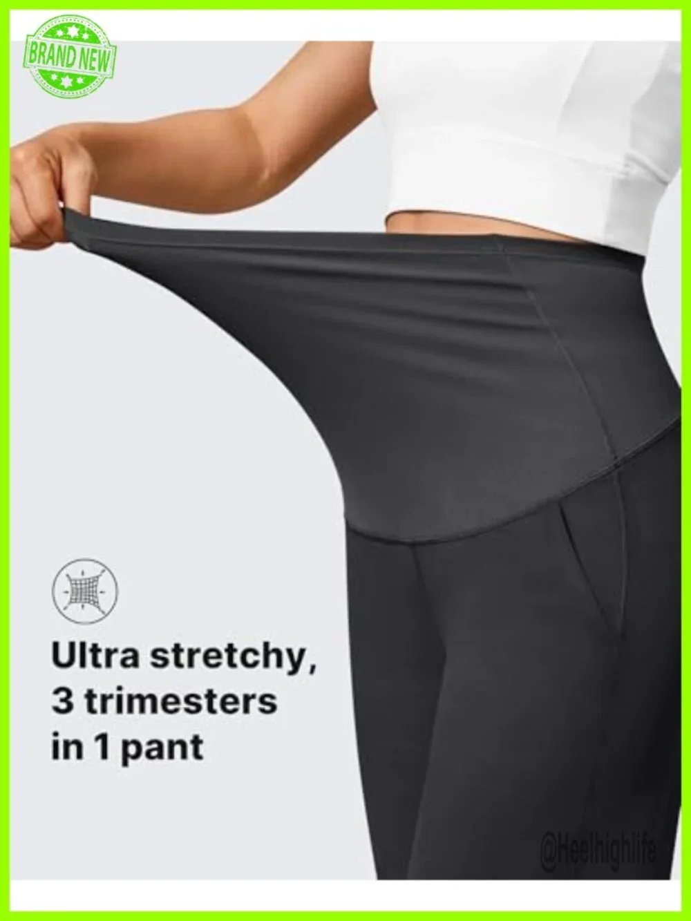 Maternity Over the Belly Yoga Pants with Pockets Wide Leg Stretchy Full Panel
